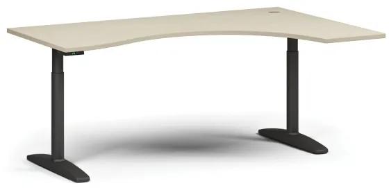 Výškovo nastaviteľný stôl OBOL, elektrický, 675-1325 mm, ergonomický pravý, doska 1800x1200 mm, čierna zaoblená podnož, breza
