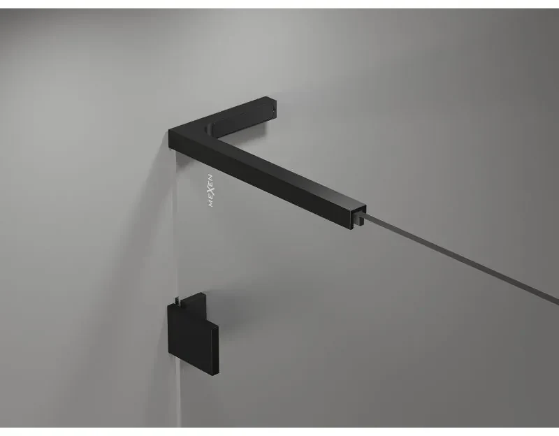 Mexen Lunar, L pravý výklopný päťuholníkový sprchový kút 100 x 90 cm, 8mm číre sklo, čierny profil, 831L-100P-090L-70-00-P