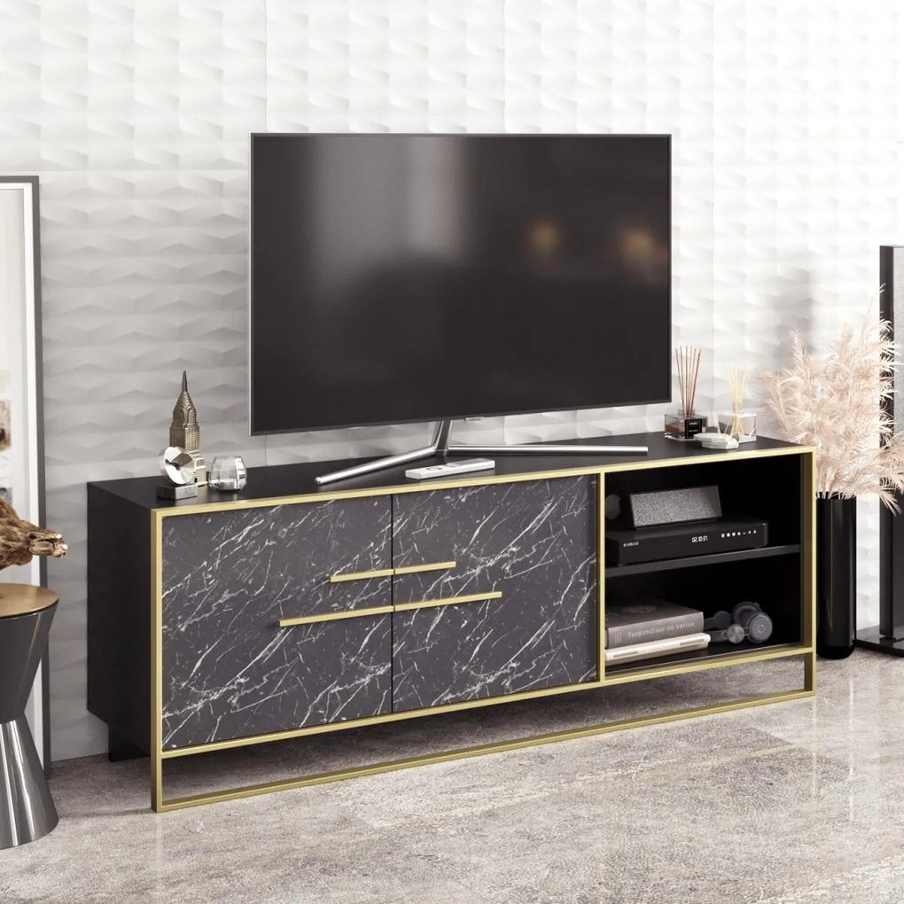 TV stolek POLKA 160 cm černý/zlatý