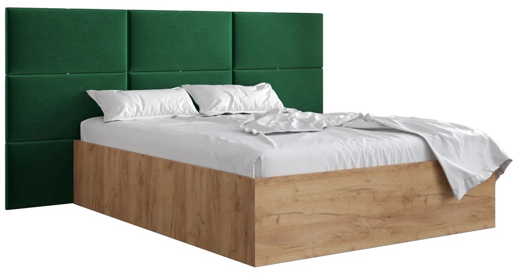 Manželská posteľ s čalúneným čelom 160 cm Brittany 2 (dub craft zlatý + zelená) (s roštom). Vlastná spoľahlivá doprava až k Vám domov. 1045947