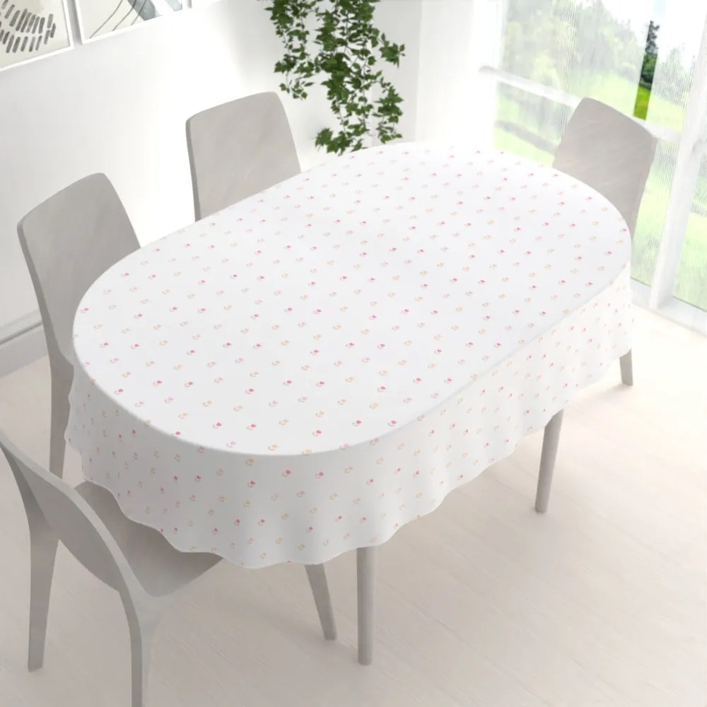 Biante Teflónový oválny obrus TF-115 Farebné tulipániky na bielom 60x100 cm