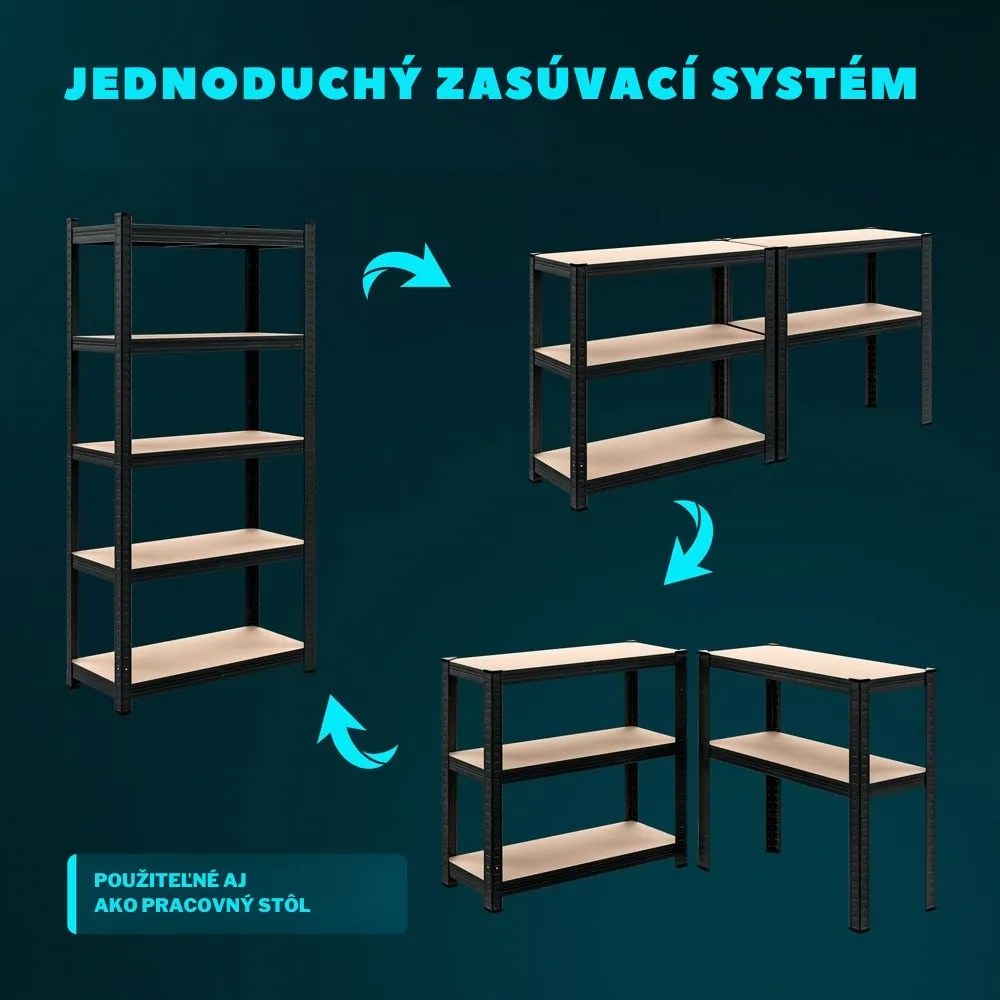Regál s vysokou nosnosťou HEAVY, max. 875kg, 90x40x180cm, čierna Jurhan