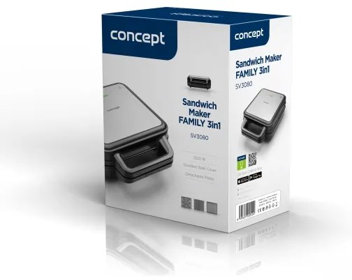 Concept SV3080 - Toster FAMILY 3v1 1200W/230V čierna/nerez