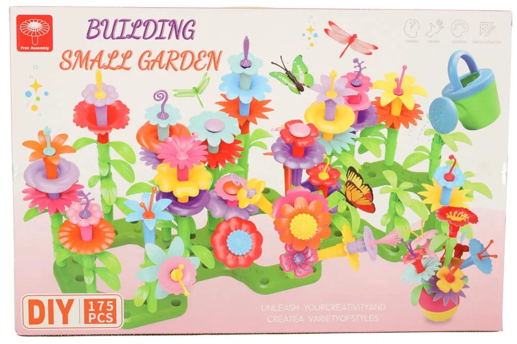 KIK Kreatívne bloky – Kvetinová záhrada 175 dielov, stavebnica pre deti 3+ (váza, kanva)