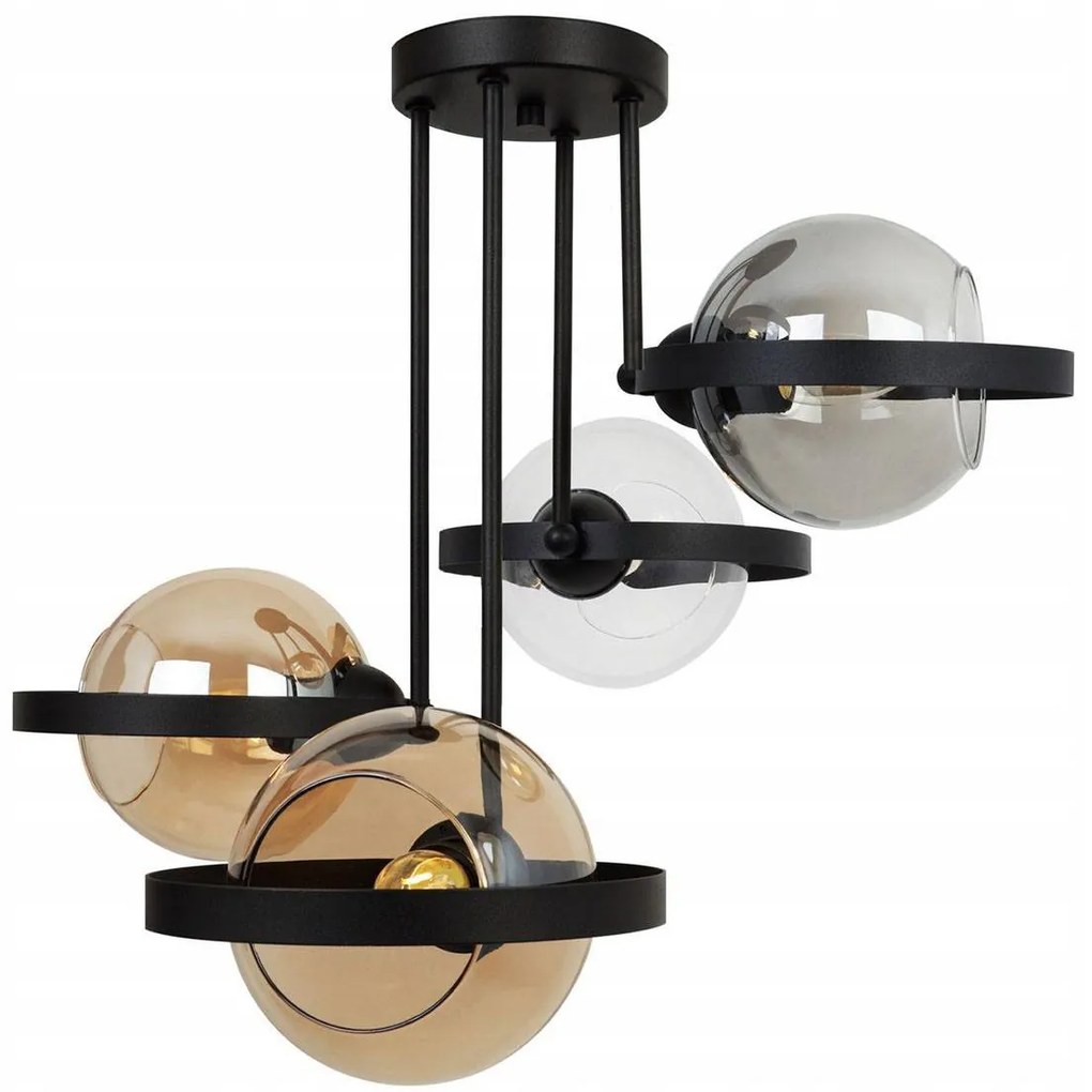 Stropné svietidlo Haga Ring, 4x sklenené tienidlo (mix 3 farieb), (výber z 3 farieb uchytenia)