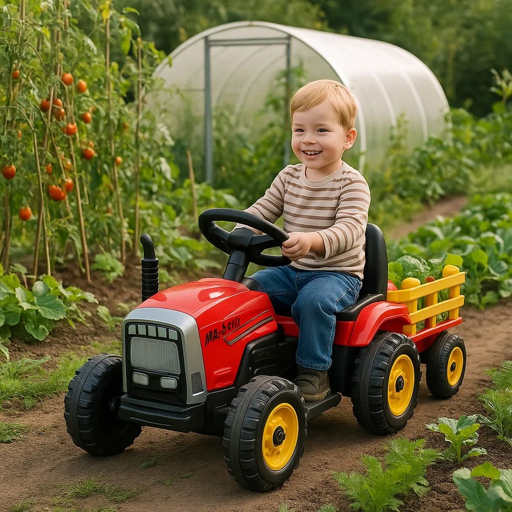 Elektrické autíčko Traktor s prívesom NV-X611 červené