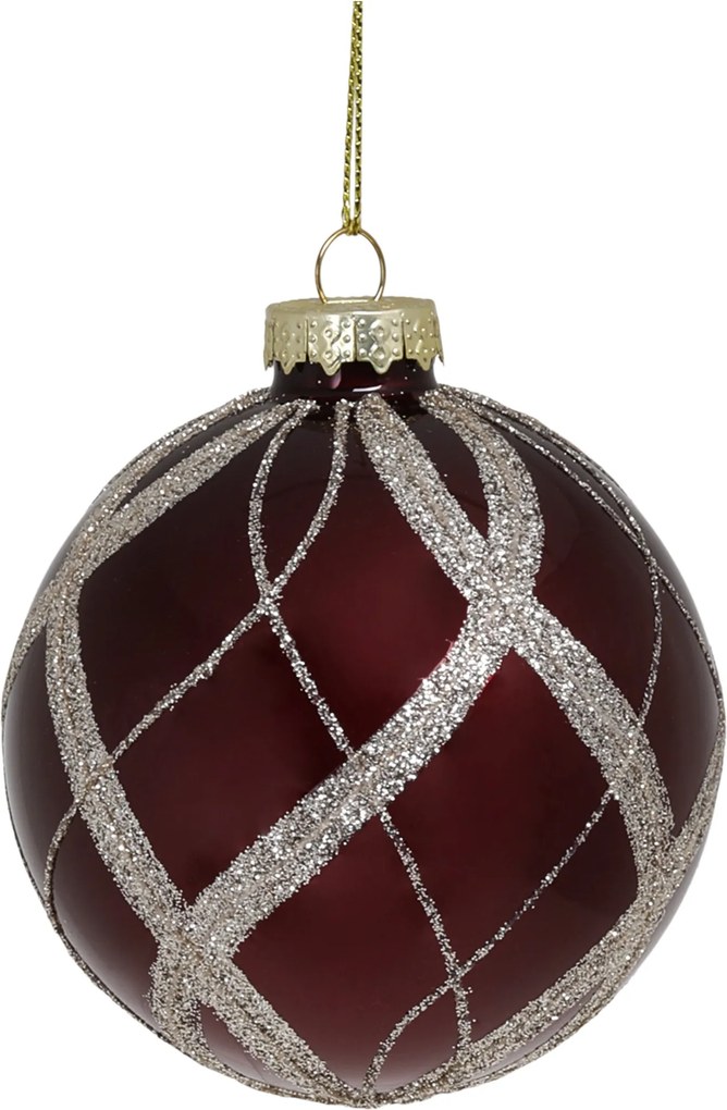 Vínová sklenená vianočná ozdoba Bauble - Ø 8 cm