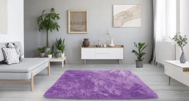 Protišmykový koberec SHAGGY fialový