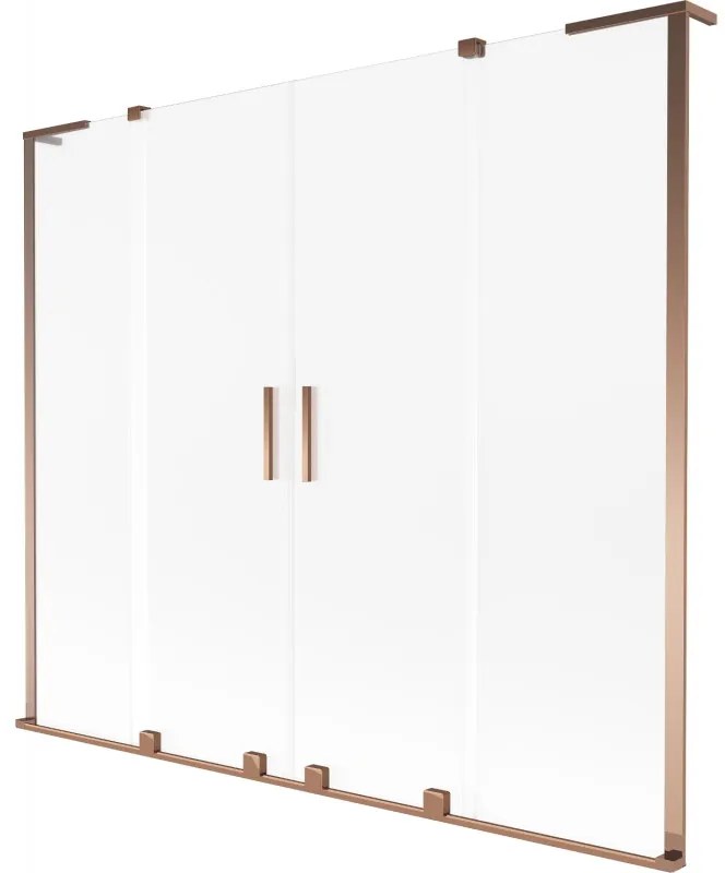 Mexen Velar L Duo, 2-krídlová posuvná vaňová zástena 200 x 150 cm, 8mm sklo námraza, ružové zlato, 896-200-003-32-60