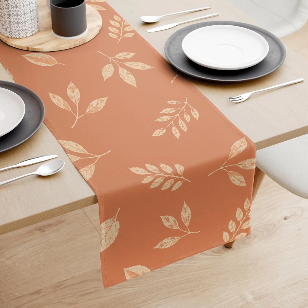 Goldea behúň na stôl 100% bavlnené plátno - oranžové jesenné lístky 35x140 cm