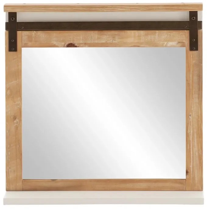 furniture-nabytek.cz - Masívne kúpeľňové zrkadlo Capera z borovice a MDF, lakované, biele/hnedé – 70x70 cm