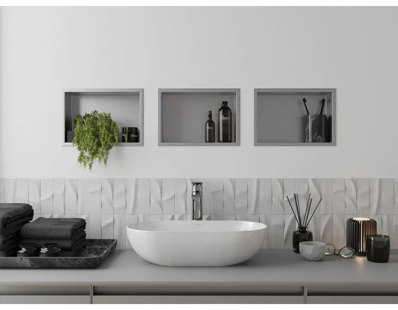 Mexen X-Wall-R, polička na zapustenie na obklad s golierom 30 x 20 cm, oceľová, 1910302010