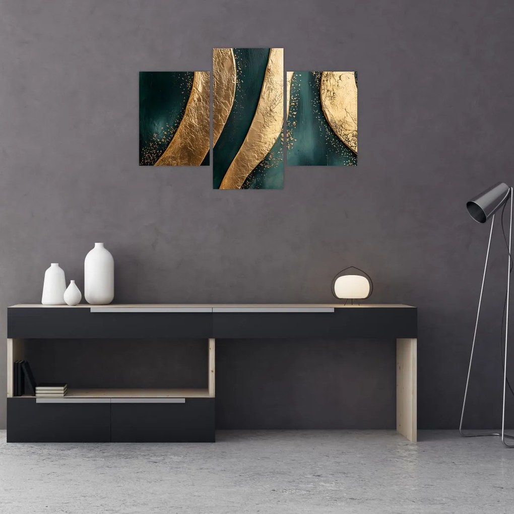 Obraz - Zelená abstrakcia so zlatom I. (90x60 cm)