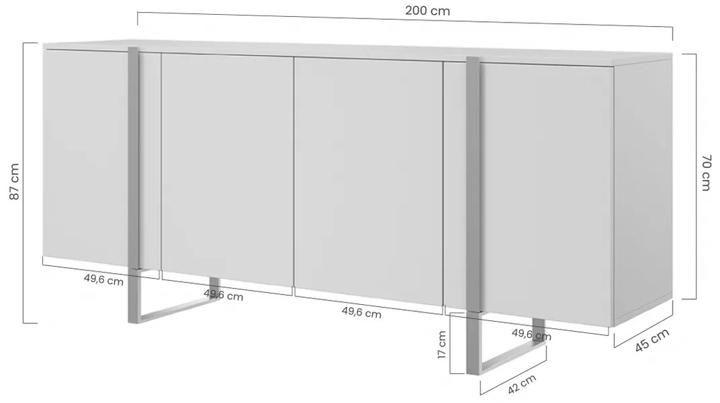 Komoda Verica 200 cm - dub piškótový / čierne nožičky