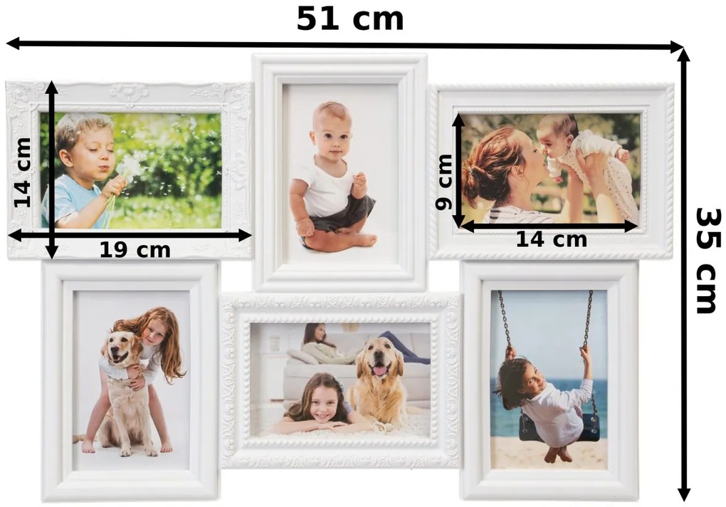 Fotorámeček BAFRA 51x35 cm 6 fotografií bílý
