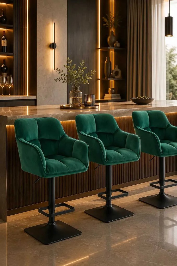LuxuryForm DESIGN Barová stolička AMALFI VELUR na čiernej hranatej podstave - zelená