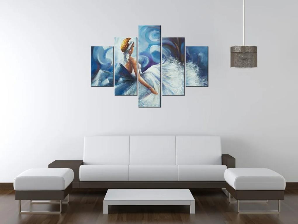 Gario Ručne maľovaný obraz Modrá dáma počas tanca - 5 dielny Rozmery: 150 x 105 cm