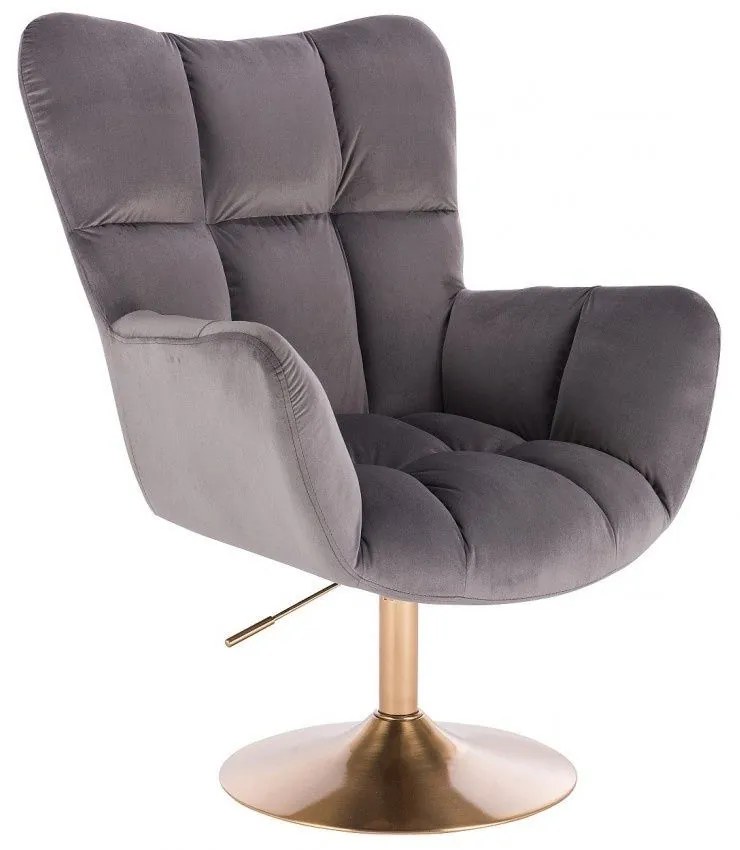 LuxuryForm DESIGN Otočné kreslo AURORA VELUR na zlatom tanieri - tmavosivé