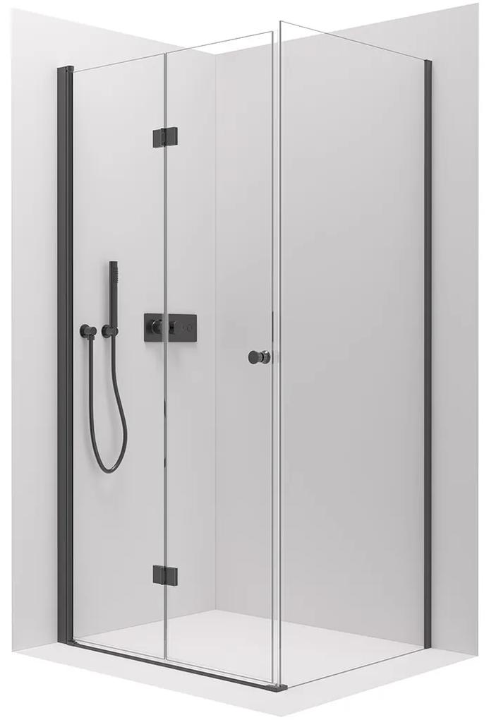 Cerano Volpe, sprchovací kút so skladacími dverami 70(dvere) x 100(stena), 6mm číre sklo, čierny profil, CER-CER-427309