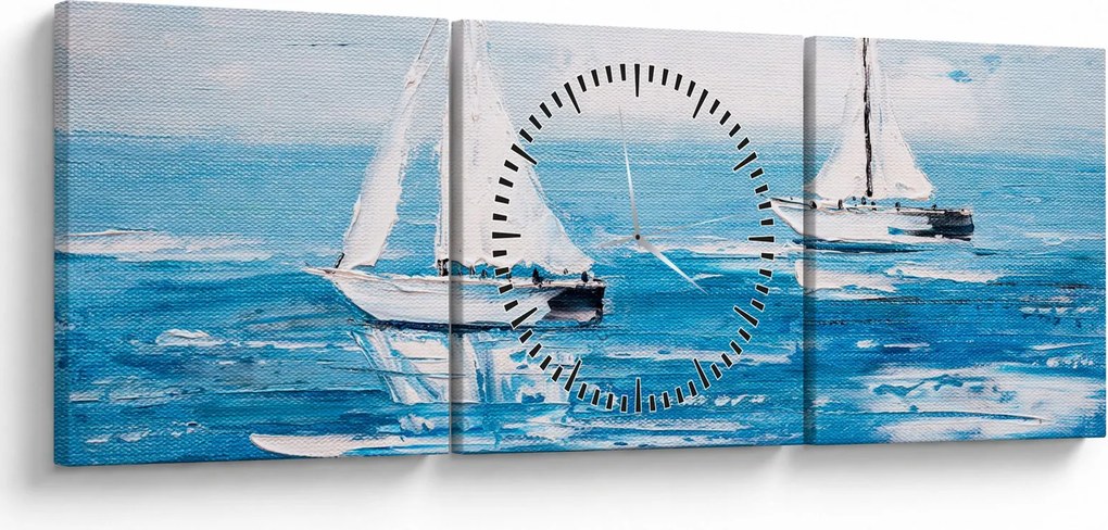 Obraz - Maľba jachty na mori (s hodinami) (90x30 cm)