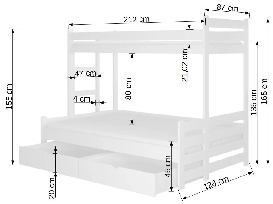 Poschodová posteľ pre 3 deti Blanka, 200x90cm, buk