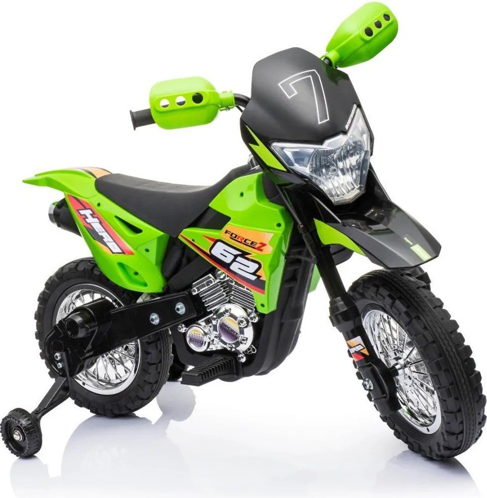 Ramiz Detský krížový bicykel Batériové vozidlo Zelené + asistenčné kolesá + LED zvuky