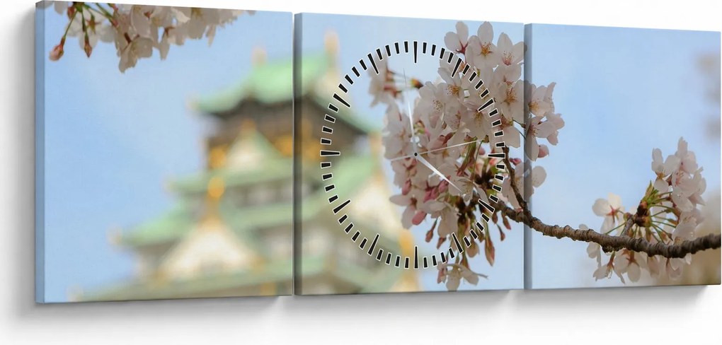 Obraz - Sakura (s hodinami) (90x30 cm)
