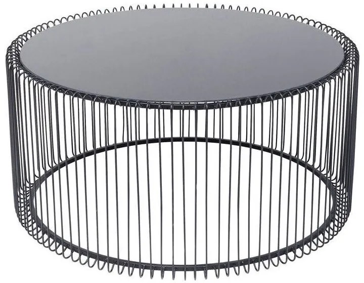 Drôtený konferenčný stolík WIRE UNO 80 cm kovový, sklo matné čierne