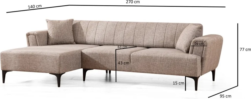 Rohová sedacia súprava Hamlet 270 cm svetlohnedá ľavá