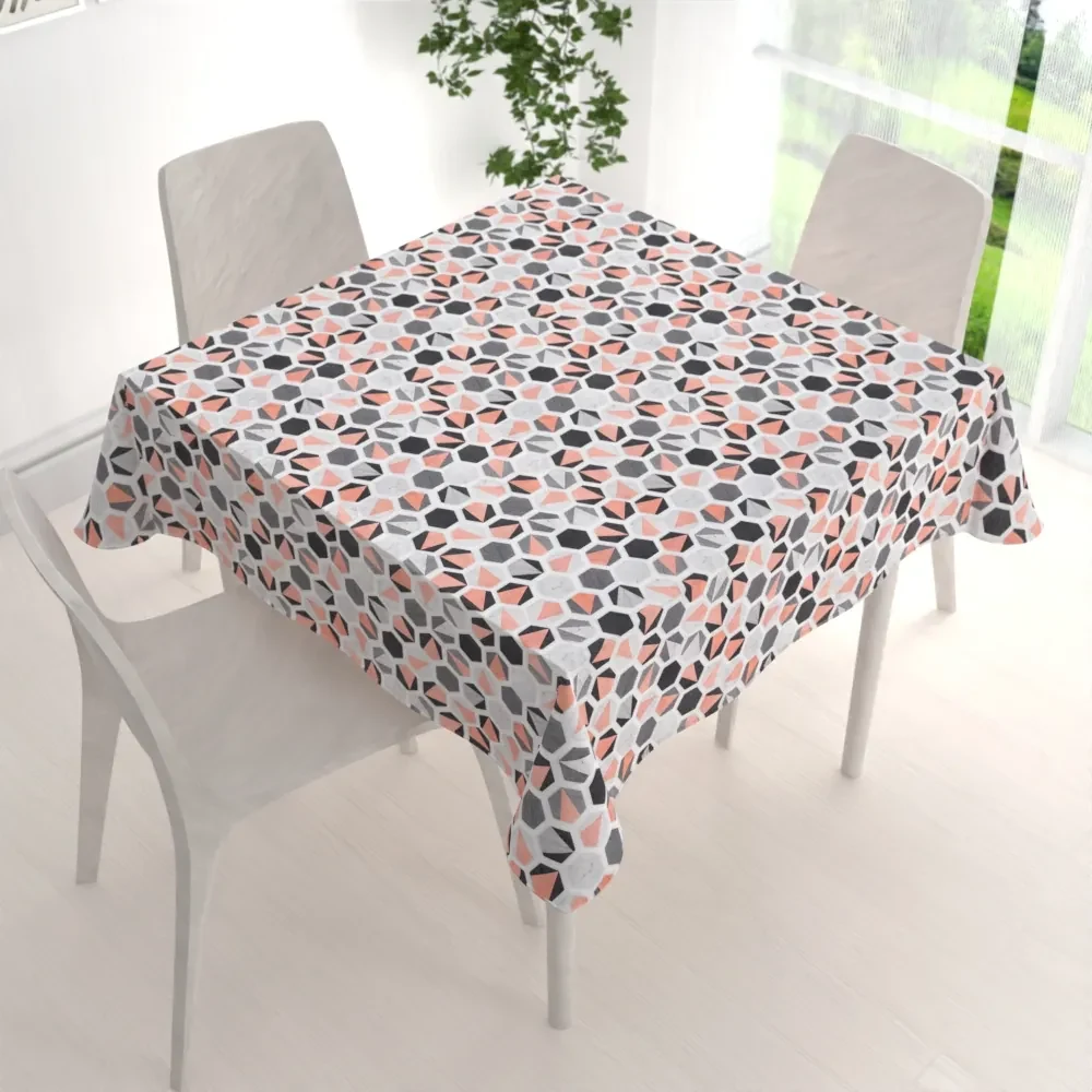 Biante Dekoračný štvorcový obrus Leona LN-031 Lososovo-sivé hexagóny 120x120 cm