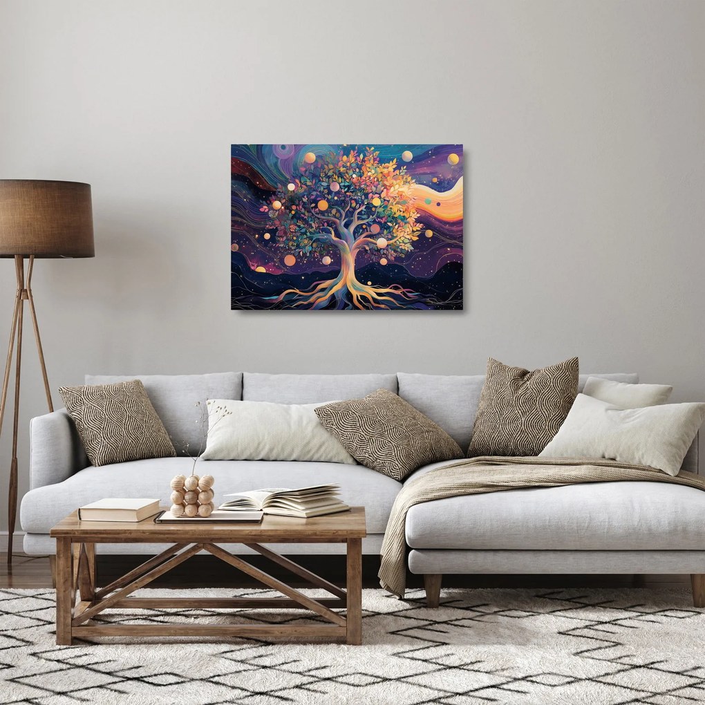 Sklenený obraz – Fialový strom plný energie (70x50 cm)