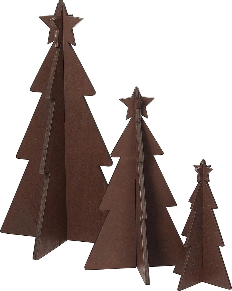 Dekorácia Rustic Trees 3 ks hnedá