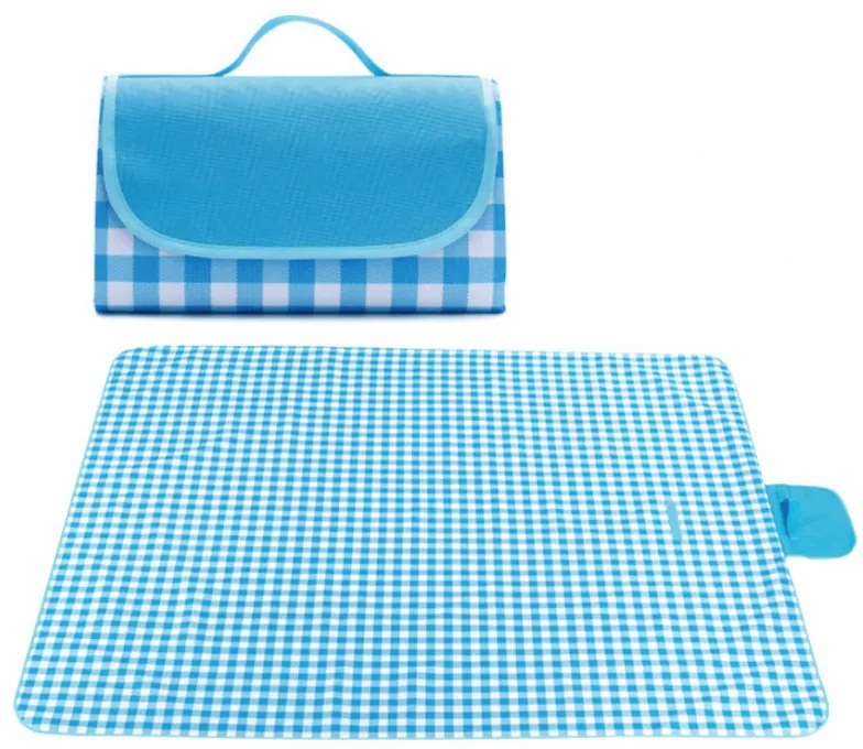 Pikniková deka s károvaným vzorom modrobiela 200 x 145 cm