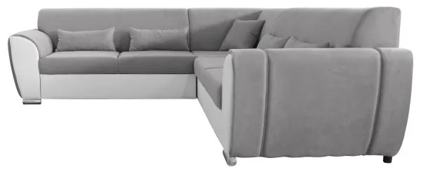 Rozkladacia rohová sedacia súprava VISEU do tvaru L s úložným priestorom, pravá, šedá/biela