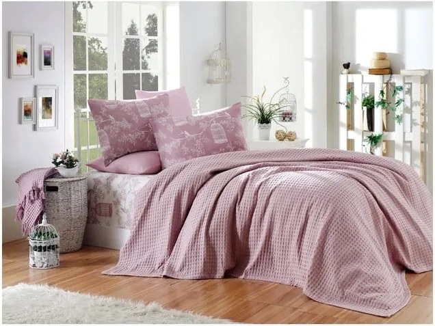 Tmavoružový posteľný set z bavlny na jednolôžko, 160 × 240 cm