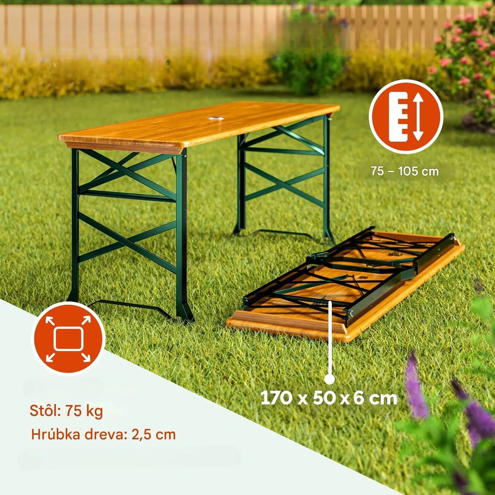 InternetovaZahrada Výškovo nastaviteľný pivný stôl - 170x50x75-105 cm