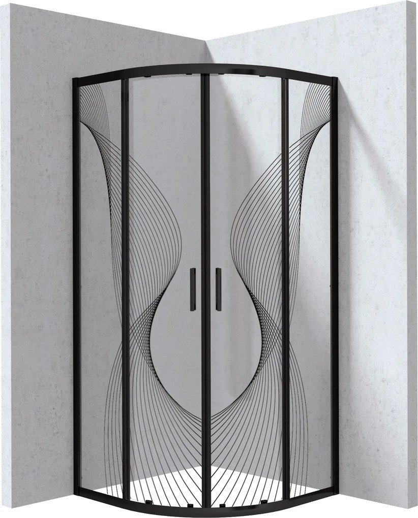Deante Štvrťkruhový sprchovací kút Funkia Evo 90x90 cm, vzor vlna - KYP NB99P, čierna mat - bez vaničky