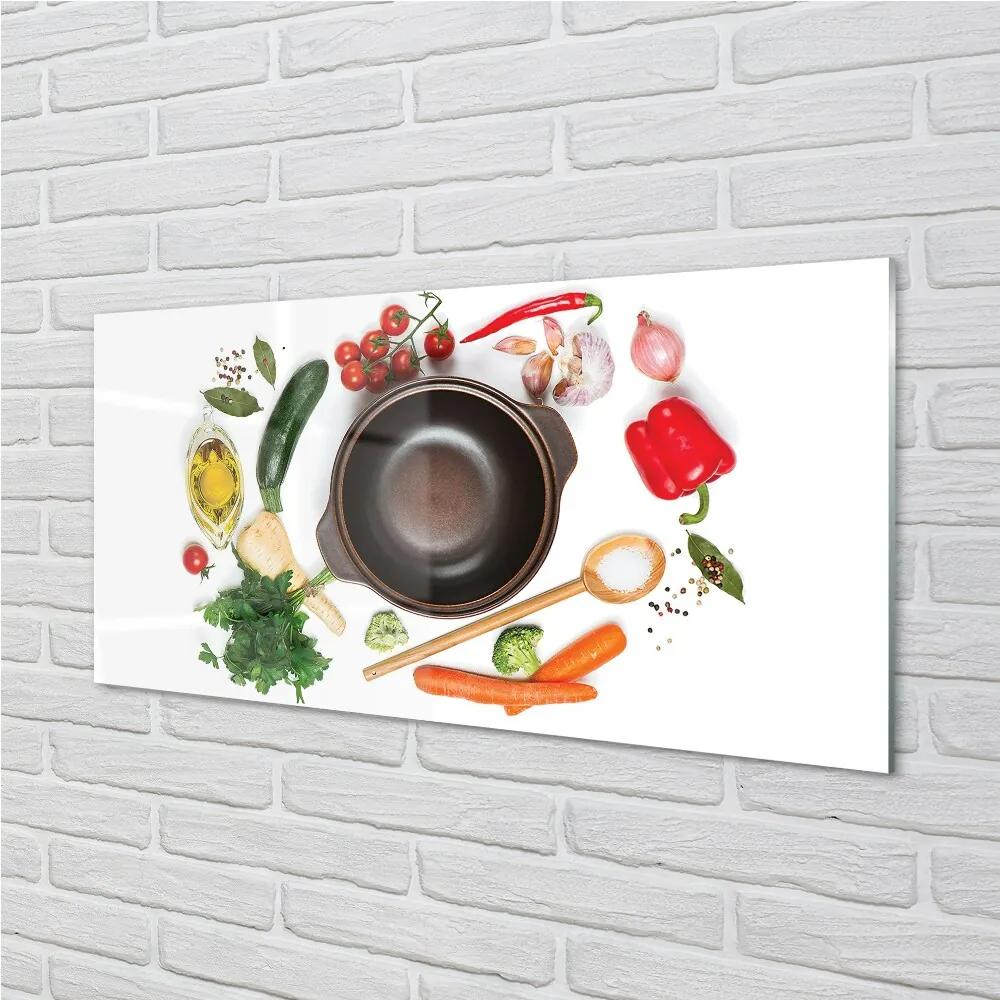 Obraz na skle Lyžica paradajky petržlen 125x50 cm