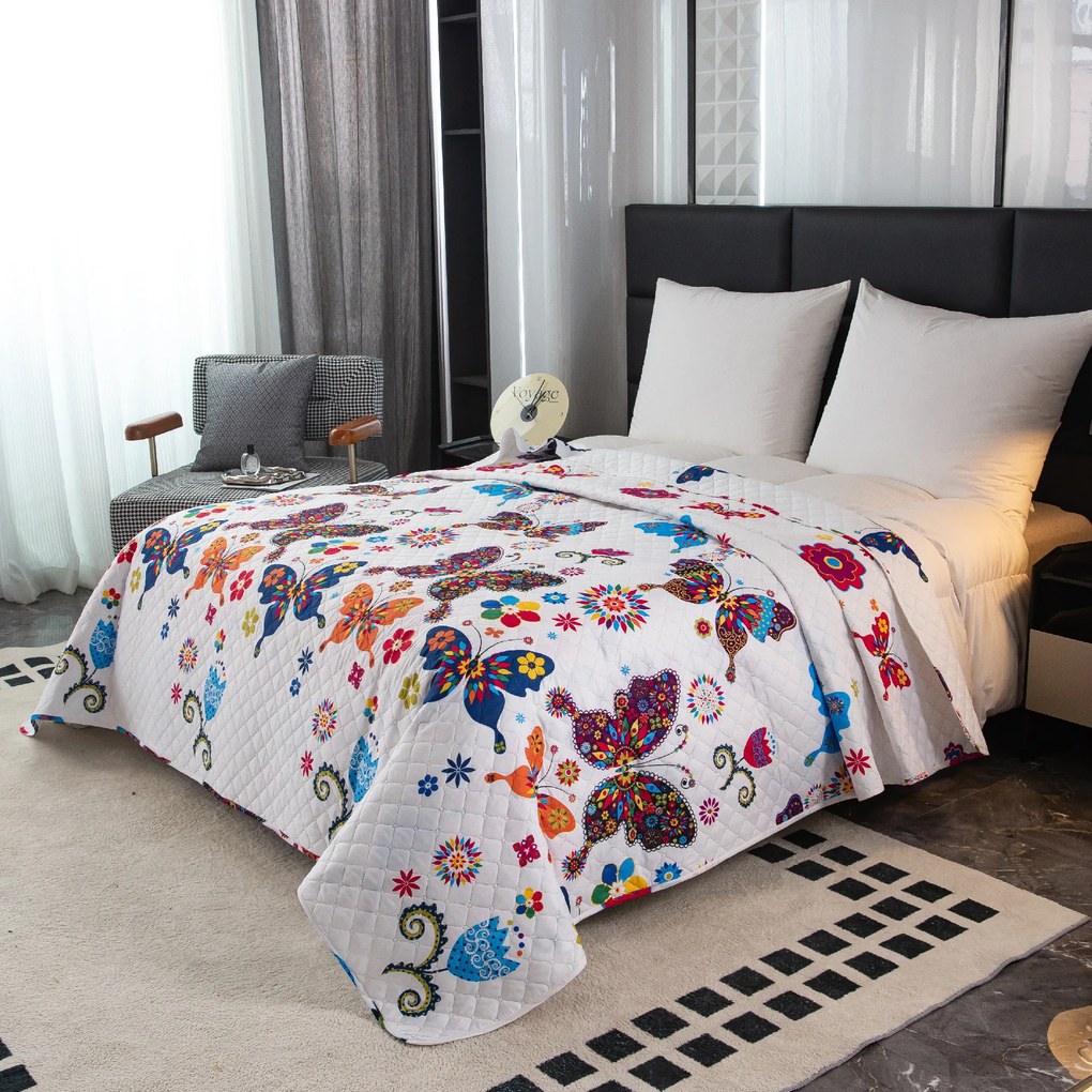 Prehoz na posteľ FAREBNÝ MOTÝĽ biely Rozmer: 170 x 210 cm