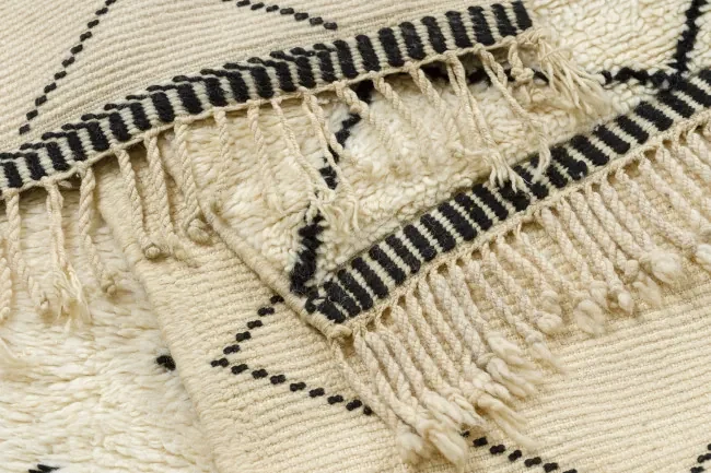 Ručne tkaný vlnený koberec BERBER MR1943 Beni Mrirt berber károvaný, béžový / čierny