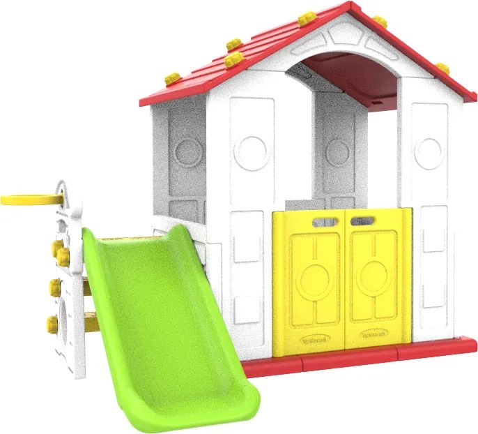 Ramiz Detský záhradný domček 3 v 1 Červená strecha + šmýkačka + basketbalový kôš