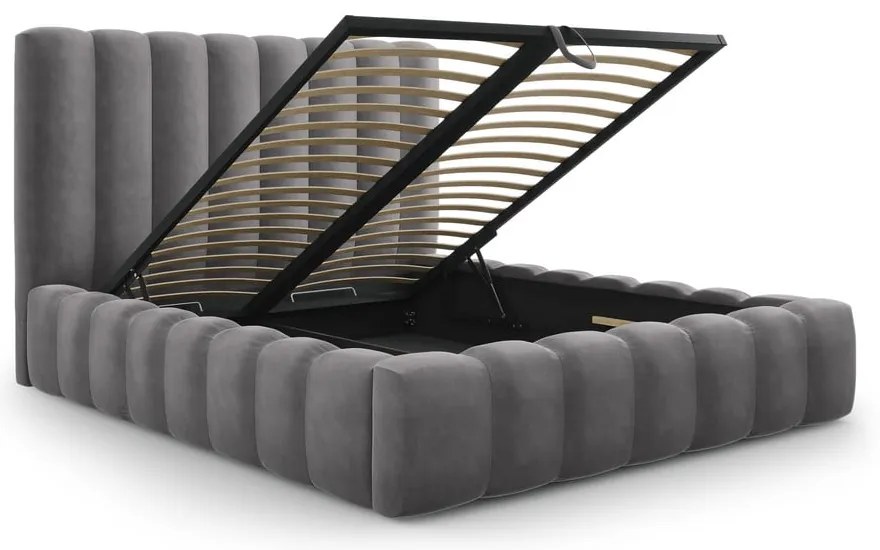 Sivá čalúnená dvojlôžková posteľ s úložným priestorom s roštom 160x200 cm Kelp – Micadoni Home