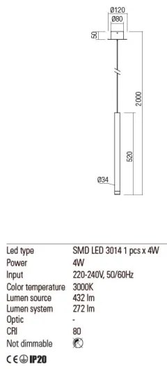 Redo 01-2044 - LED Luster na lanku MADISON LED/4W/230V meď