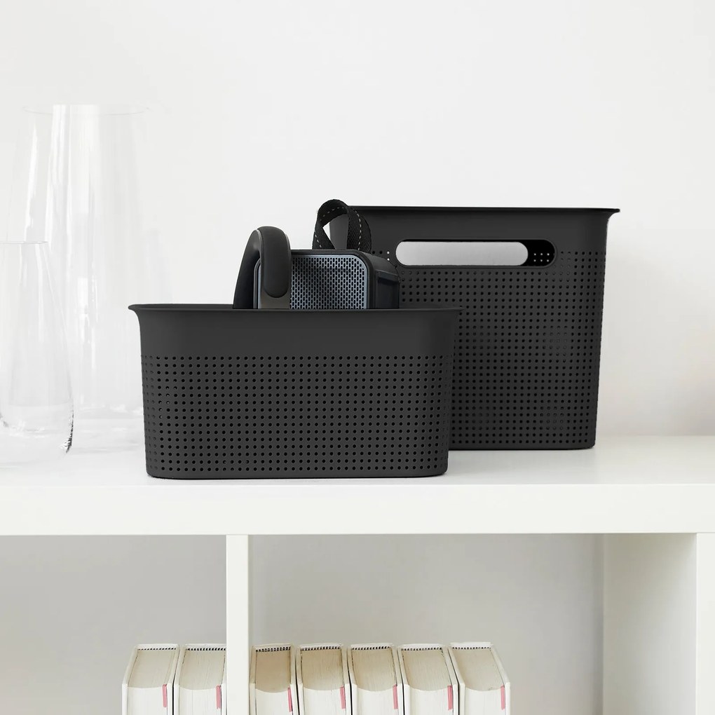 Rotho Úložný box s rúčkami BRISEN 7l, 26x18x21cm, čierny S vekom / Bez veka: S vekom