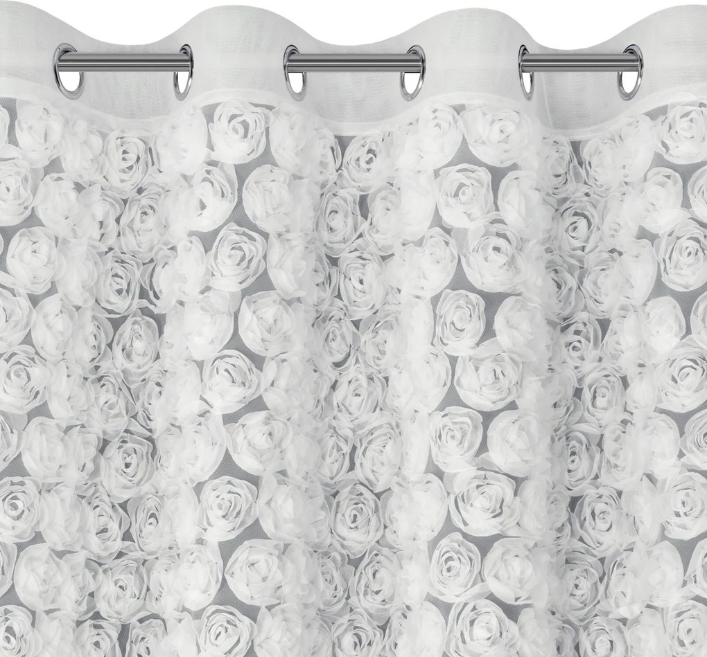 ZÁCLONA NA KRÚŽKOCH EVA MINGE ROSES1 140X250 CM BIELA
