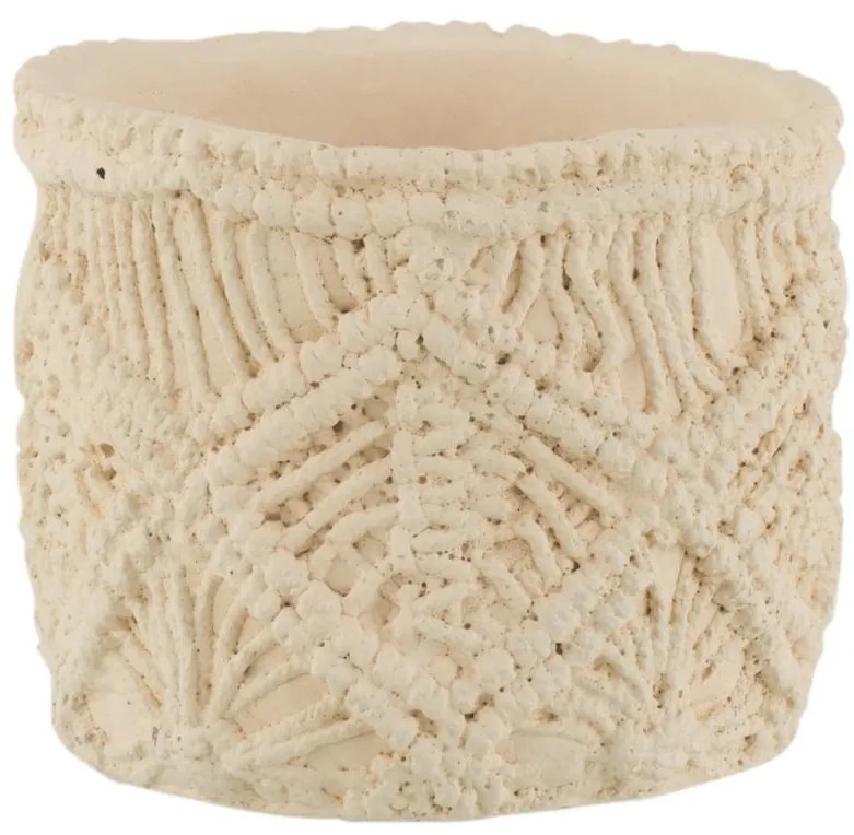 Béžový cementový kvetináč s drhaným vzorom Ibiza Macrame - Ø11*10 cm