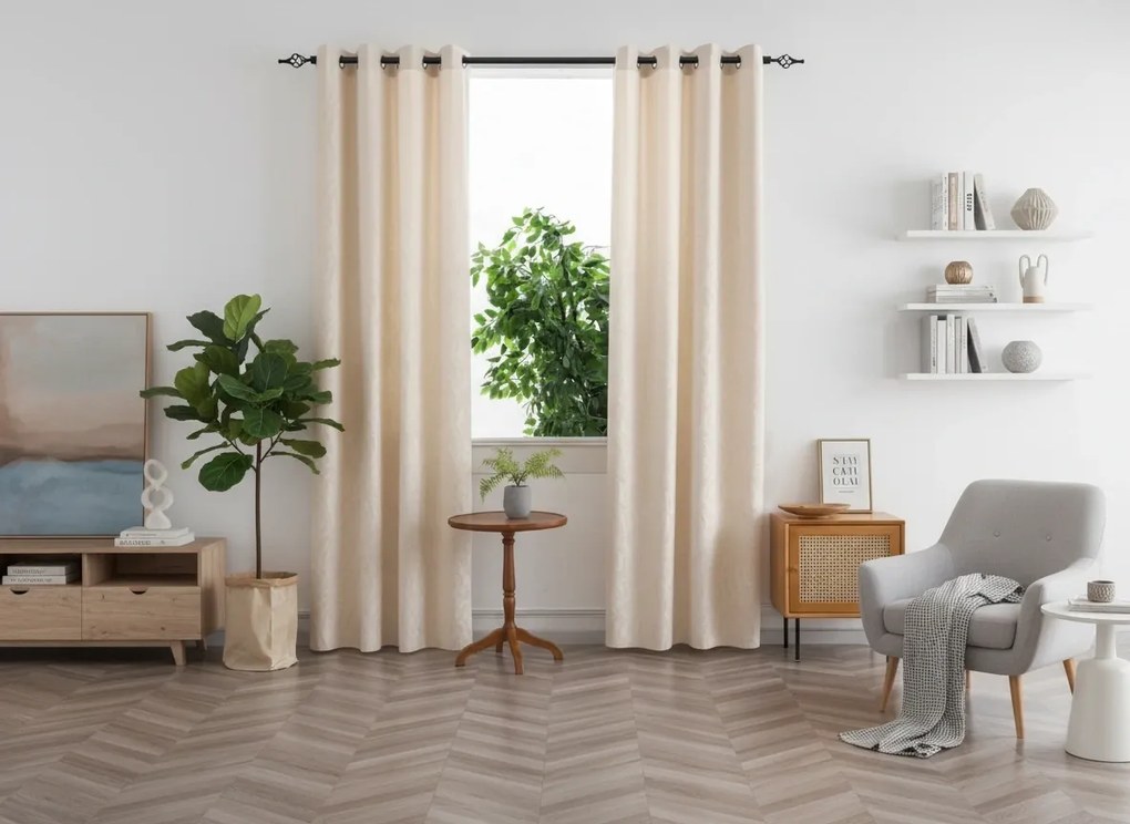 Zatemňovací záves DUNES VELVET 140x250 cm, krémová Zavesenie: Kovové krúžky