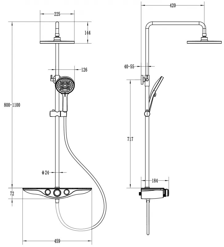 Mexen Exxo, sprchová sada s ručnou a dažďovou hlavicou, zlatá-biela, 78113-25