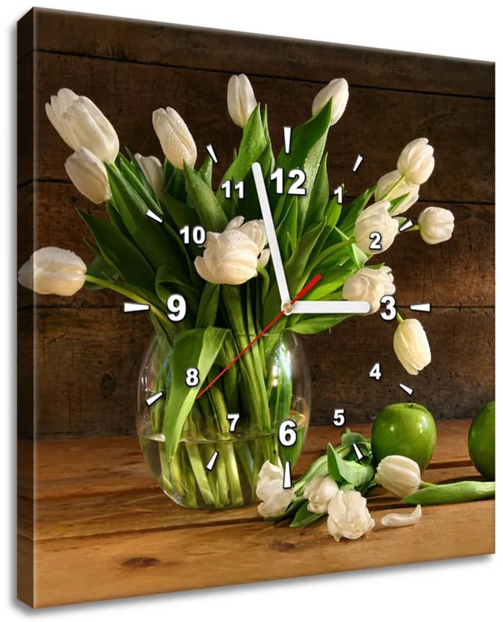 Gario Obraz s hodinami Očarujúce biele tulipány Rozmery: 60 x 40 cm