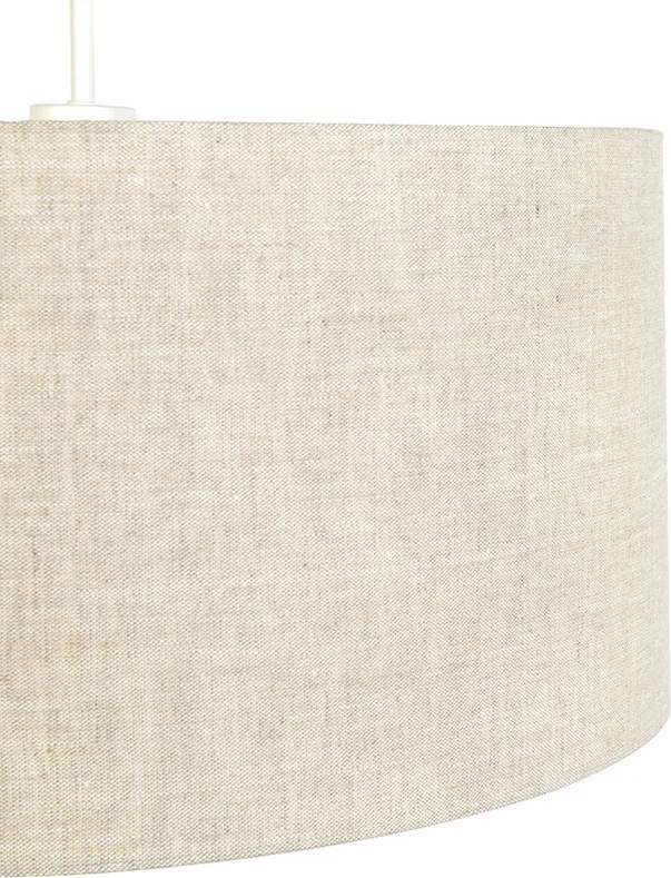 Rustikálne závesné svietidlo biele so svetlosivým bavlneným tienidlom 50 cm - Combi